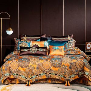 Chic Home 4610pcs Place Faux Silk Luxury Garge Jacquard مع تطريز الفراش الذهبي مجموعة غطاء السرير السرير 240415