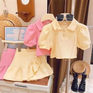 Одежда наборы девочек набор одежды летняя лацканая рубашка+шорты с коротки