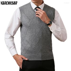 Erkek yelekler erkekler% 14 yün örgü tank kolsuz kazak jumperlar yelek sonbahar kış için temel v boyun düz renkli işletmeler moda gündelik 00314