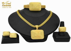 Afrikansk guldpläterad smycken set för kvinnor 24k indisk brud bröllop stora hängen halsband örhängen armband ring dubai smycken h7974013