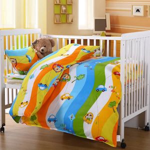 3st Cotton Crib Bed Linen Kit For Boy Girl Cartoon Baby Bedding Set Children Pudowcase Bed Sheet Då täcke utan fyllmedel 240429