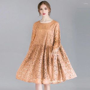 Party Dresses Women's Loose Long Sleeve Lace Dress Casual Flare Fashion Elegant Show Thin O Neck Fat Mm Spring Summer