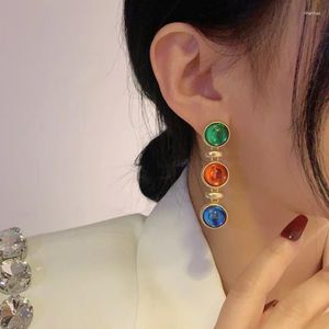 Brincos de balanço vintage Red Green Blue Gemstone Long for Women Retro Bohemian Jewelry com acabamento colorido de ouro antigo