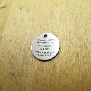 Pendant Necklaces 20pcs/lot--Autocorrect Birthday Joke Stainless Steel Charms Laser Engraved DIY Pendants