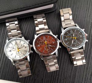 Homens de moda assiste a luxo masculino elegante modiya wristwatches aço inoxidável de aço inoxidável três olhos quartzo relógio de relógio7164870