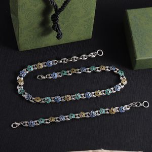 Designer Necklace G Jewelry Fashion Gift Colorful diamond flower necklace bracelet Enamel Flower Necklaces Silver Choker Clavicular Woman Bracelet Jewelry