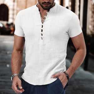 Camicie casual maschile estate da uomo quotidianamente moda in cotone lino in cotone top tendenza henry collare a maniche corte