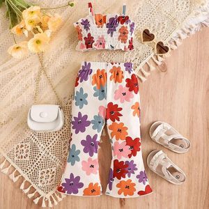 Kleidungsstücke Kleinkind Frühling Sommer Kleidung ärmellose Blumen -Tanktop -Flare Leggings Boho Girls Hippie 70s Outfits für Kinder