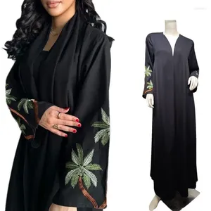 Etniska kläder Öppna Abaya Marocko Luxury broderad mantel Ramadan Eid Muslimska kvinnor Black Cardigan Dubai Turkiet Arab Kaftan Kimono Middle