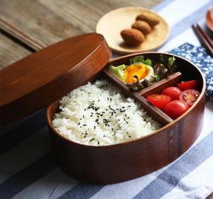 Japansk stil trä lunchlåda kreativ oval bento box student lunchlådor bento box frukt sushi lådor1512971