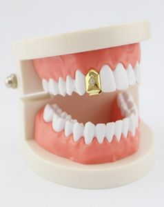 Hip Hop Single Tooth Grillz Single Diamond Real Gold Plated Rappers Dental Grills Cool Music Body Jewelry Golden Rose Gold 7876718