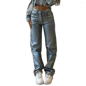 Женские джинсы весна/осень 2024 мода евро-американский стиль уличная одежда женщин/девочка высокая талия серебряная штамповка прямой ковбойские брюки