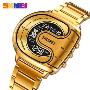 Wristwatches SKMEI Creative Full Steel Digital 2 Time Mens Watches Fashion Back Light Wristwatch Chrono Count Down Alarm Hour For Male Reloj