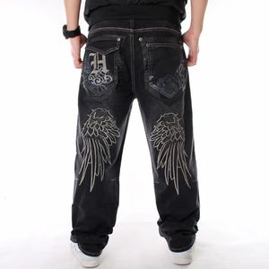 Nanaco Man Jeans folgados soltos jeans Hiphop Skateboard calças de jeans de rua do hip hop rap macho preto calças chineses tamanho 30-46 240423