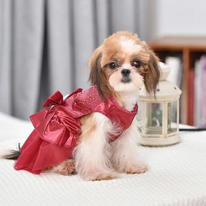 Dog Apparel Cat Princess Dress Lace Print Bow Skirts Summer Cute Party Wedding Pets Clothing Supplies