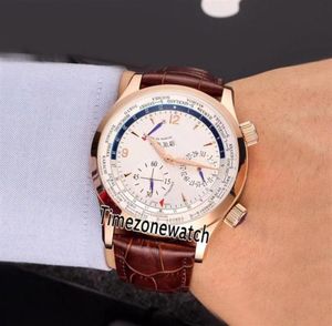 Дешевый новый мастер Grande Date Q1522420 Power Reserve White Dial Automatic Mens Watch Rose Gold Brown Leather Strap Sport Gents9823763