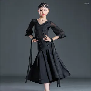 Scen Wear Children's Modern Dancing Dress for Girls Black Latin Dance Costume Waltz Ballroom Competition Dresses Practice SL6100