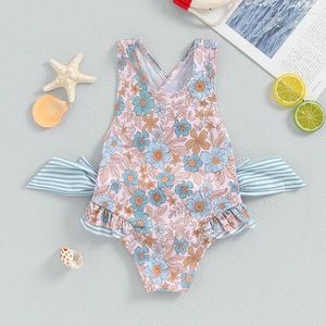 Mutada de banho feminina 1-6T PRESCHOOL para crianças de maiô infantil com estampa floral sem mangas com decote U