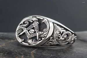 Ringos de cluster Mason Skull and Bones Signet Hand Maçônico Sterling Silver Ring8005184