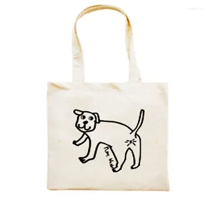 Sacolas de compras fofas desenhos animados cães estampara bolsa de sacola corea ins ploot shopper fino algodão branco bolsa de ombro feminino menina menina