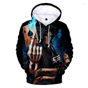 Herrtröjor skalle flamma poker 3d pullover kostym mode manlig kvinnlig huvtröja långärmad toppar unisex harajuku hooded