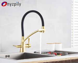 Ny Golden Chrome Kitchen Sink Faucet Tap Pure Water Filter Mixer Crane Dual Handtag Purification Kitchen and Cold Faucet T2002472408