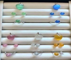 925 Sterling Silver Apple Gemstone Pendant Earring Ring Sets Cat Eye Gemstone Apple Jewelry Set for Women Gift9259971