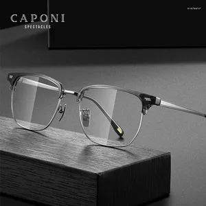 Sunglasses CAPONI Men's Eye Glasses Frame Pure Titanium TR Anti Blue Light Simple Weight Classic Brand Spectacles JF22158