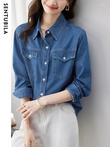 Blouses feminina Sentubila Jaqueta de camisa jeans feminina 2024 Primavera Autumn Moda de alta qualidade