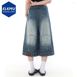 Męskie szorty vintage luźne szerokie nogi jeansu niebieskie mężczyzn Summer workowate dżinsy 2024 unisex