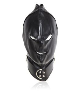 Nuovo design Cappuccio con cerniera bdsm con fori per gli occhi maschera in pelle ingranaggio muso costumi di gioco sessuale adulto B03060301659565