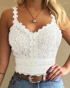 Kvinnors tankar Sexig spetsväst 2024 Summer Fashion Bra Jacquard ärmlös V-ringning Floral Mönster Shirred Cami Top