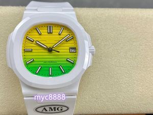 AMG 5711 Watch는 직경이 40mm이고 두께는 8.6mm이며 고무 스트랩이있는 9015 Movement Sapphire Glass Mirror 세라믹 케이스