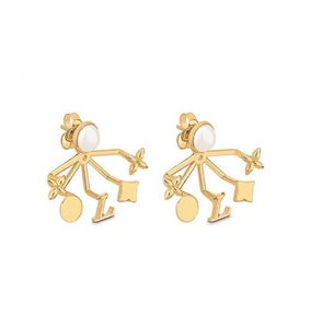 Stud clover earrings designer for women flower gold plated multi element floral front and back scalloped studs earring fashion jew5723810