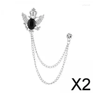 Brooches 2X Suit Brooch With Chain Alloy Crown Rhinestone For