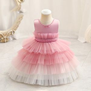 Vestidos de menina Annabelle Flower Cerimony Dress para casamento com mangas de bolo de tule do vestido de baile de tule elegante partido de moda rosa