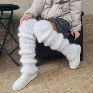 Meias femininas em jk lolita perna mais quente feminino outono de inverno malha capa de pé branco y2k punk gótico puxão de bota de bota