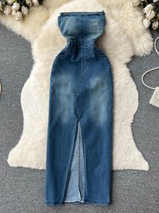 Abiti casual 2024 abiti da jeans sexy estate lunghi donne blu jeans lady senza spalla senza spalla vestido rober