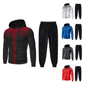 Mens Tracksuit Two-Piece Hoodie Track Pants Jacket Pullover Casual Outdoor Sports Fashion Streetwear Zipper Hooded Set 240423