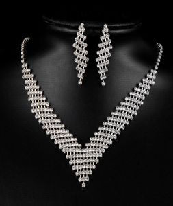 Mode brud smycken charmiga strass kristall halsband örhänge bijoux set för kvinnor bröllop brudtärna tillbehör8754285