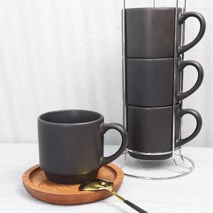 Tazze semplici tazze da caffè in ceramica e cucchiaio in legno espresso porcellana pomeriggio di tè latte per la colazione