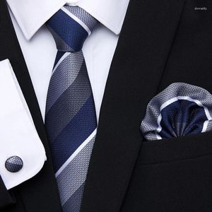 Papillate all'ingrosso 2024 in stile Regalo per matrimoni Tie Pocket Set Necktie Solid Black Uomini Accessori Fit Workplace Business Work