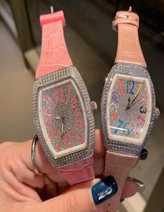 11 Styles Silver Watch 32mm36mm Cz Stones Iced Out Men Women Watches Diamonds Pink Leather Strap Quartz Movement Luxury Sapphire 9526252