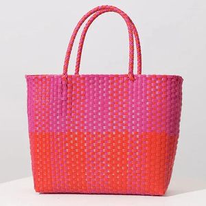 Totes Large-capacity Women Handbag 2024 Portable Plastic Hand-woven Bag Women's All-match Leisure Shopping Vegetable Basket