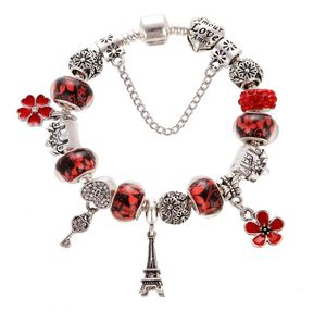 2022 neuer Original Charme Tower Anhänger Red Armband Platin DIY Perlen Damen Eleganter Schmuck mit Box Urlaubsgeschenk4462945