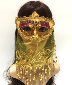 Children039s Annual Party Halloween Christmas Mask Belly Dance Masquerade Adult Get Together Indian Style With Veil Gold Powder2966069