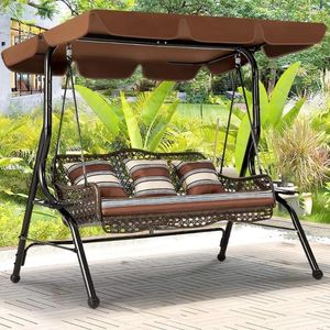 Camp Furniture Outdoor Garden Swing Chair Patio With Canopy 2 Side Trays 3 Pillows Removable Cushion Seat Swings Chairs