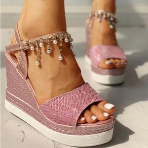 Sandalen Damen Perlen Schuhe Heels Keile für Frauen Mode hohe Kristallplattformen Schuhe Frauen in Übergröße Sommer