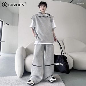 Men's Tracksuits LUZHEN 2024 High Street Two-piece Sets Men Original Loose Straight Sweatpants Sleeveless Vest Zipper Splicing Design LZ2059