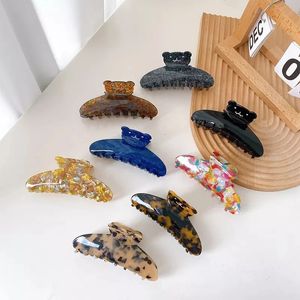 Creative Design 124cm Vintage Bear Rhinestones Hair Clip Claw Simple Marbling Acetic Acid Shark Accessories 240425